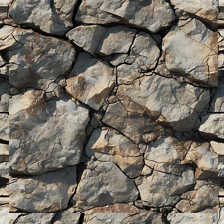 Weathered Rocky Stone Wall with Natural Cracks and Rough Surfaces seamless PBR texture preview