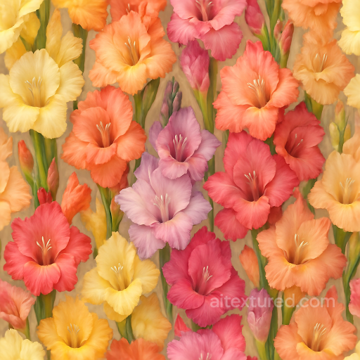 Of Sharp Gladiolus Spikes With Detailed Flower Surface And Color Variations seamless Flowers PBR texture