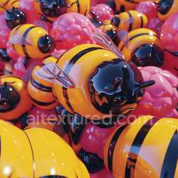 seamless Seamless 3D Inflated Vinyl Bumblebee Pattern PBR Texture in Bright Yellow and Black texture 8k free download PBR