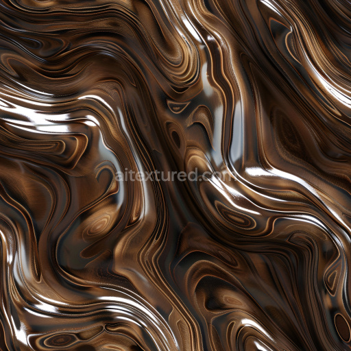 Seamless 3D PBR Glossy Brown Swirled Abstract Texture with Reflective Highlights
