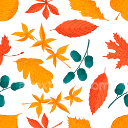 seamless Seamless 3D PBR Texture of Colorful Autumn Leaves and Acorns Pattern texture 8k free download PBR