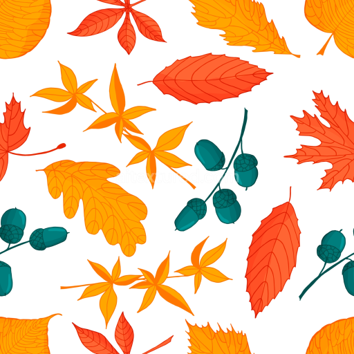 Seamless 3D PBR Texture of Colorful Autumn Leaves and Acorns Pattern