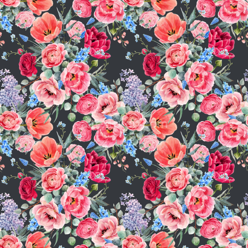 Seamless 3D PBR Floral Fabric Texture with Vibrant Pink Flowers on Dark Background