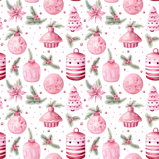 All Christmas Digital paper Texture of Pink Hand-Painted Christmas Ornaments and Green Pi… seamless All Christmas Digital paper PBR texture