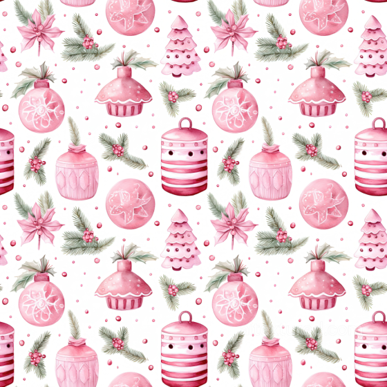 All Christmas Digital paper Texture of Pink Hand-Painted Christmas Ornaments and Green Pi… All Christmas Digital paper texture preview