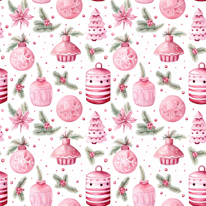 All Christmas Digital paper of Pink Hand-Painted Christmas Ornaments an… seamless PBR texture preview