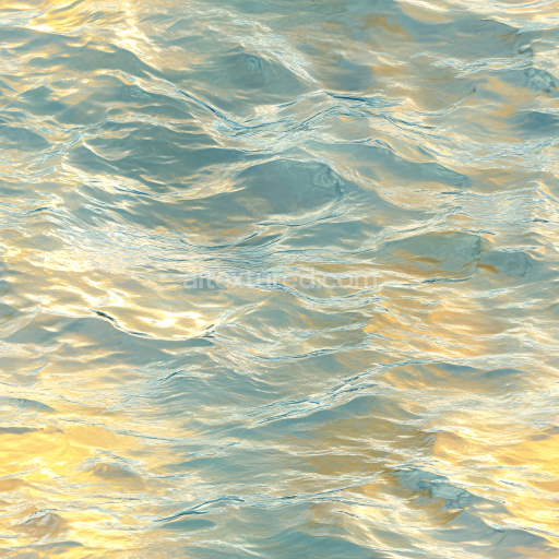 Seamless 3D Water PBR Texture of Calm Ocean Surface with Warm Sunset Reflections