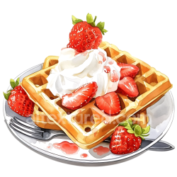 seamless Breakfast Belgian Waffles with Strawberries and Whipped Cream Illustration texture 8k free download PBR
