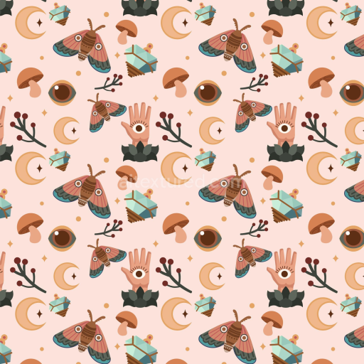 Seamless 3D PBR Boho Fabric Texture with Mystical Symbols and Pastel Tones