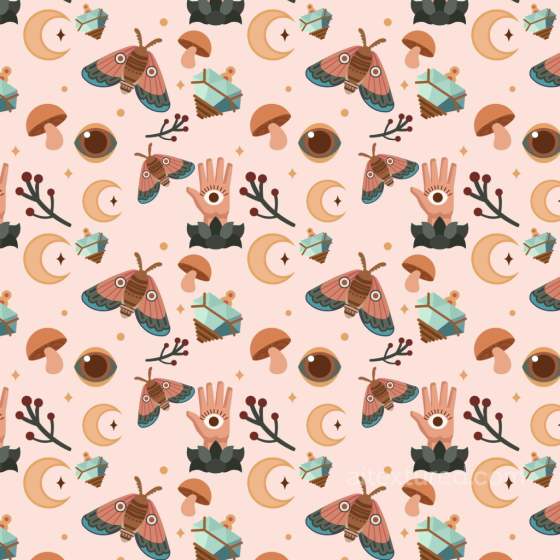 Boho Fabric Texture with Mystical Symbols and Pastel Tones Boho Seamless texture preview