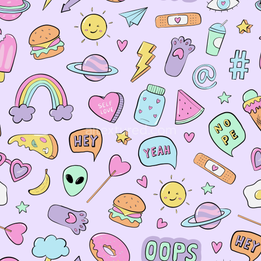 Seamless 3D PBR Texture with Playful Cartoon Doodles on Pastel Background