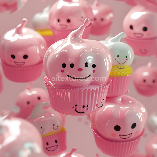 Seamless 3D Inflated Puffy Vinyl Panels Texture in Glossy Pink with Smiling Faces