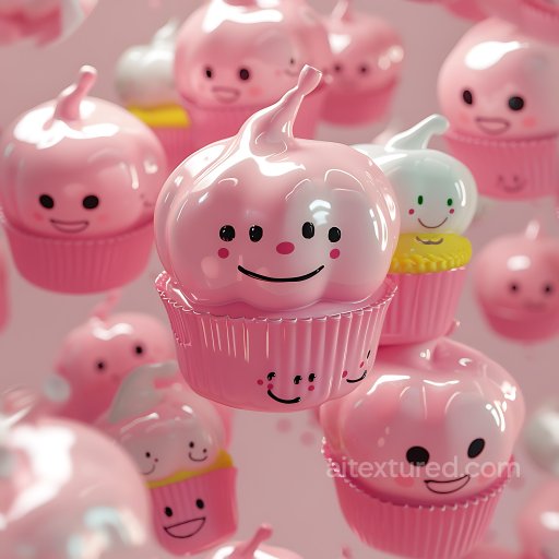 Inflated Puffy Vinyl Panels Texture in Glossy Pink with Smiling Faces seamless Inflated PBR texture