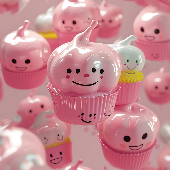 Inflated Vinyl Cupcake With Glossy Pink Finish seamless PBR texture preview