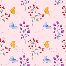 seamless Seamless 3D PBR Watercolor Butterflies and Floral Pattern Fabric Texture texture 8k free download PBR