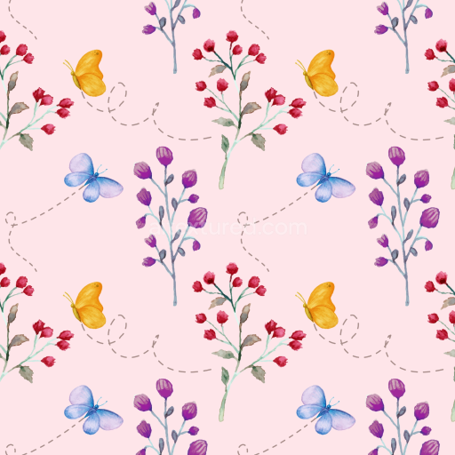 Seamless 3D PBR Watercolor Butterflies and Floral Pattern Fabric Texture