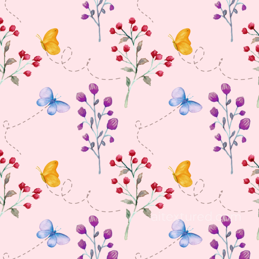 Watercolor Butterflies and Floral Pattern Fabric Texture seamless Watercolor Butterflies PBR texture