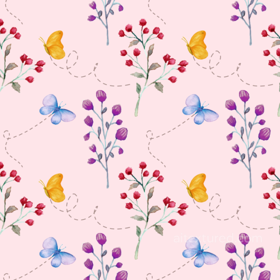 Watercolor Butterflies and Floral Pattern Fabric Texture Watercolor Butterflies texture preview