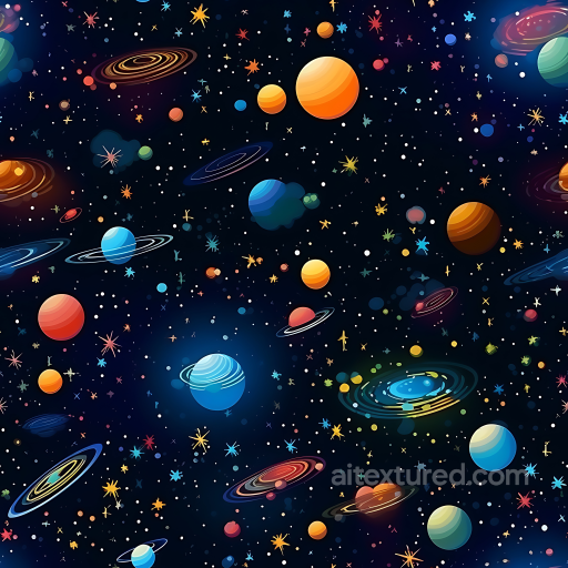 Space PBR Texture Featuring Colorful Cartoon Planets & Starfield seamless Star, space, planets PBR texture