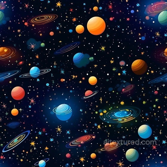 Space PBR Texture Featuring Colorful Cartoon Planets & Starfield Star, space, planets texture preview