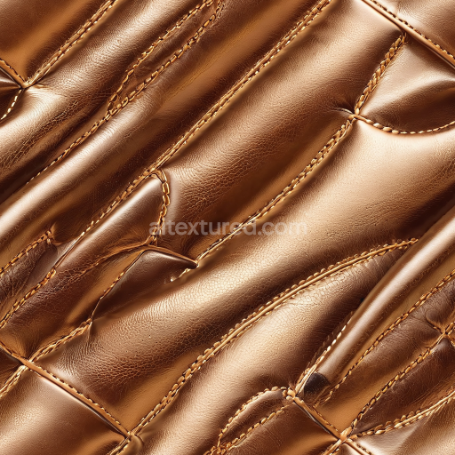 Seamless 3D PBR Glossy Tan Leather Texture with Stitched Quilting and Fine Grain