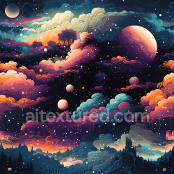 seamless Seamless 3D Space PBR Texture Featuring Vibrant Cosmic Nebula Clouds and Multi-Planetary Sky texture 8k free download PBR