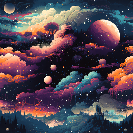 Space PBR Texture Featuring Vibrant Cosmic Nebula Clouds and Multi-Planetary Sky Star, space, planets texture preview