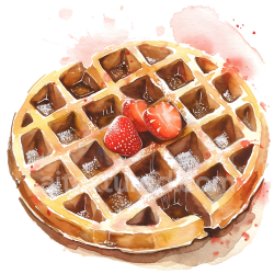 seamless Watercolor Belgian Liege Waffles Breakfast Graphic with Strawberries texture 8k free download PBR