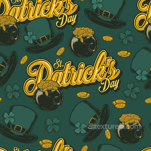 with St Patrick's Day Coins, Leprechaun Hats & Clovers seamless St patrick digital paper bundle PBR texture