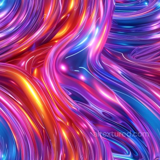 Seamless 3D PBR texture of vibrant glossy flowing curves with intense neon reflections texture preview