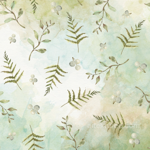 Delicate Watercolor Greenery Seamless Texture with Ferns and Berries seamless watercolor greenery  PBR texture