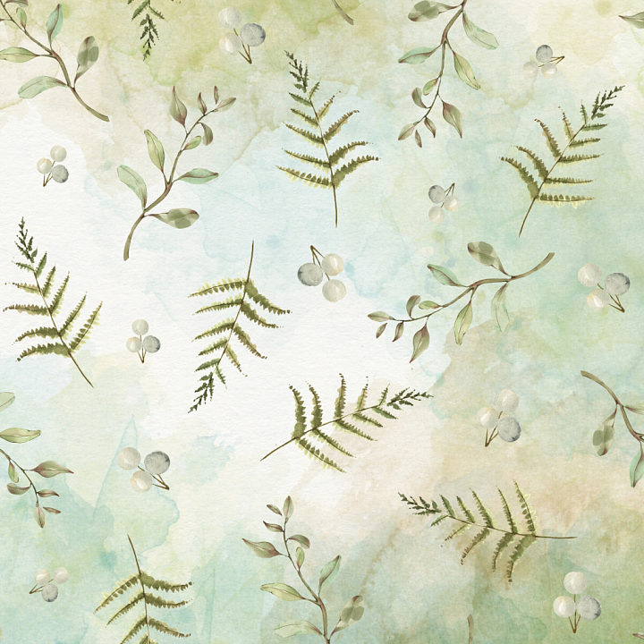 Delicate Watercolor Greenery with Ferns and Berries seamless PBR texture preview