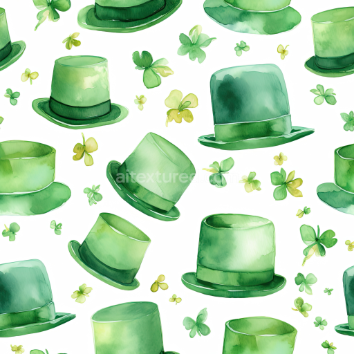 Seamless 3D PBR Texture Featuring Green St Patrick Top Hats and Clover Leaves