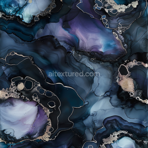 Preview — Seamless 3D Alcohol Ink PBR Texture Featuring Blue and Violet Fluid Waves with Metallic Veins