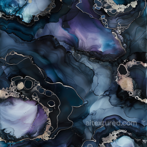 Alcohol Ink PBR Texture Featuring Blue and Violet Fluid Waves with Metallic Veins texture preview