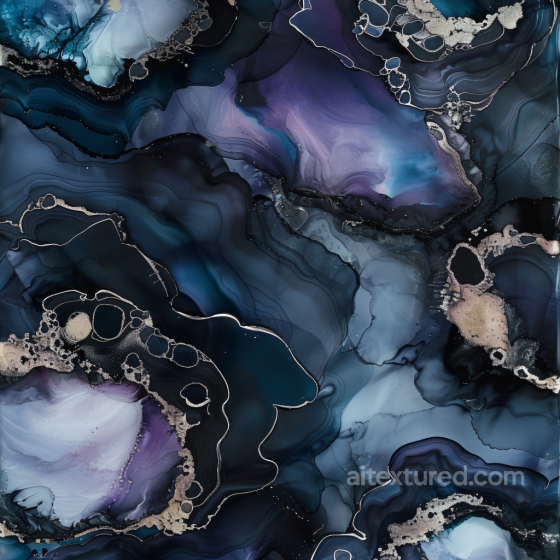 Alcohol Ink PBR Texture Featuring Blue and Violet Fluid Waves with Metallic Veins Alcohol ink texture preview