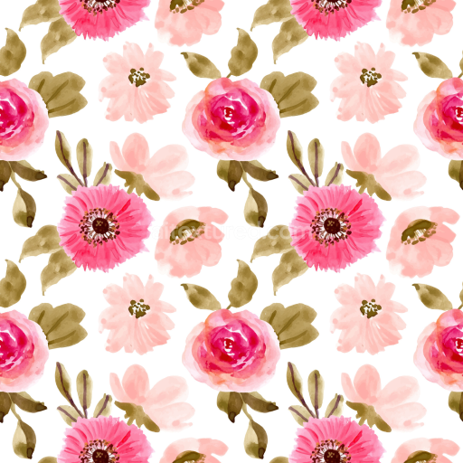 Seamless 3D PBR Watercolor Floral Fabric Texture in Pink and Green Tones