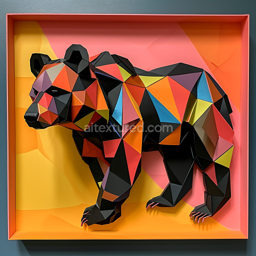 Seamless 3D PBR Texture of Stylized Low-Poly Black Bear with Origami Facets