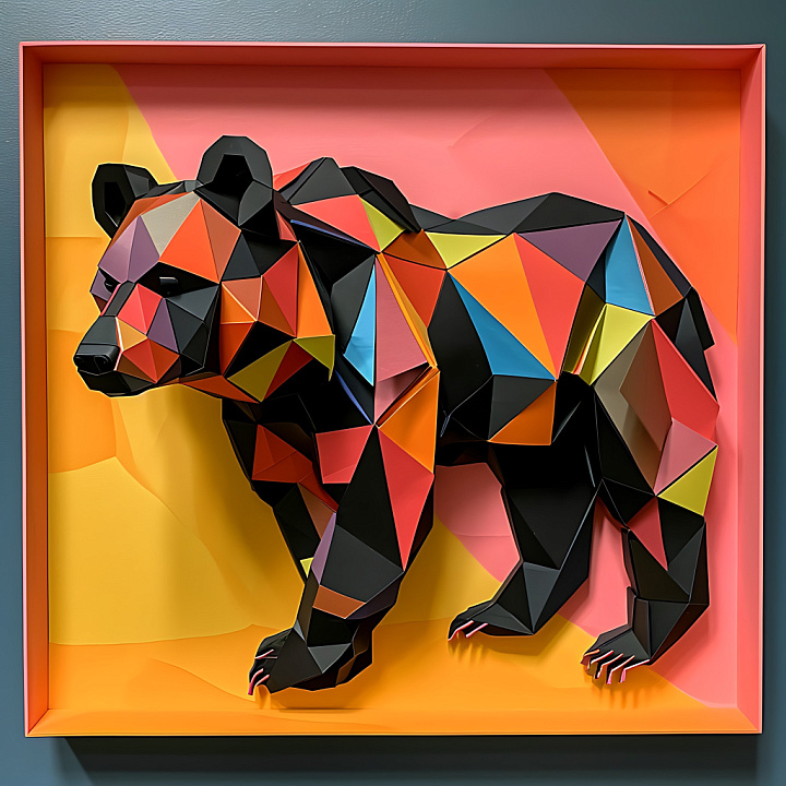 Animal of Stylized Low-Poly Black Bear with Origami Facets seamless PBR texture preview