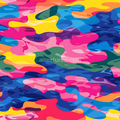 Seamless 3D PBR Texture of Colorful Stylized Camouflage Pattern with Vibrant Organic Shapes