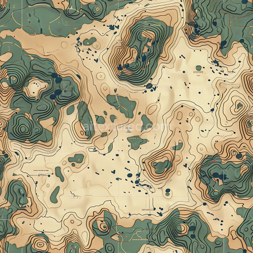 Seamless 3D Topographic Desert Camouflage PBR Texture with Contour Lines and Terrain Color Palette