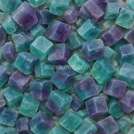 Seamless 3d texture pbr 8k of raw fluorite with cubic crystals exhibiting translucent color zoning and natural crystal opacity