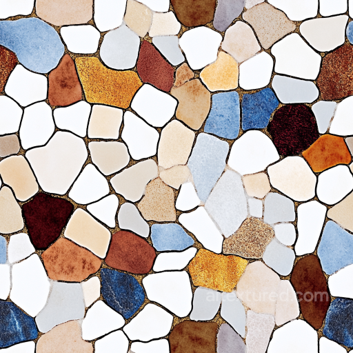 mosaic PBR texture featuring irregular stone chips in warm and blue hues seamless Mosaic PBR texture