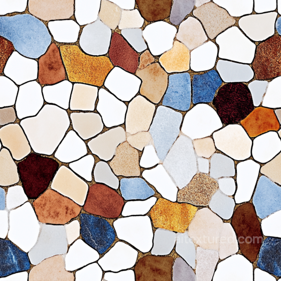mosaic PBR texture featuring irregular stone chips in warm and blue hues Mosaic texture preview