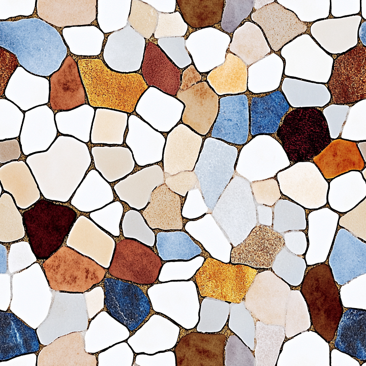 Mosaic Featuring Irregular Stone Chips In Warm And Blue Hues seamless PBR texture preview