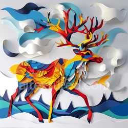 seamless Seamless 3D PBR Texture Featuring Colorful Origami-Style Caribou Pattern texture 8k free download PBR