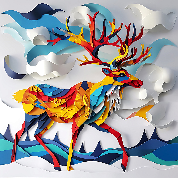 Featuring Colorful Origami-Style Caribou Pattern seamless PBR texture preview