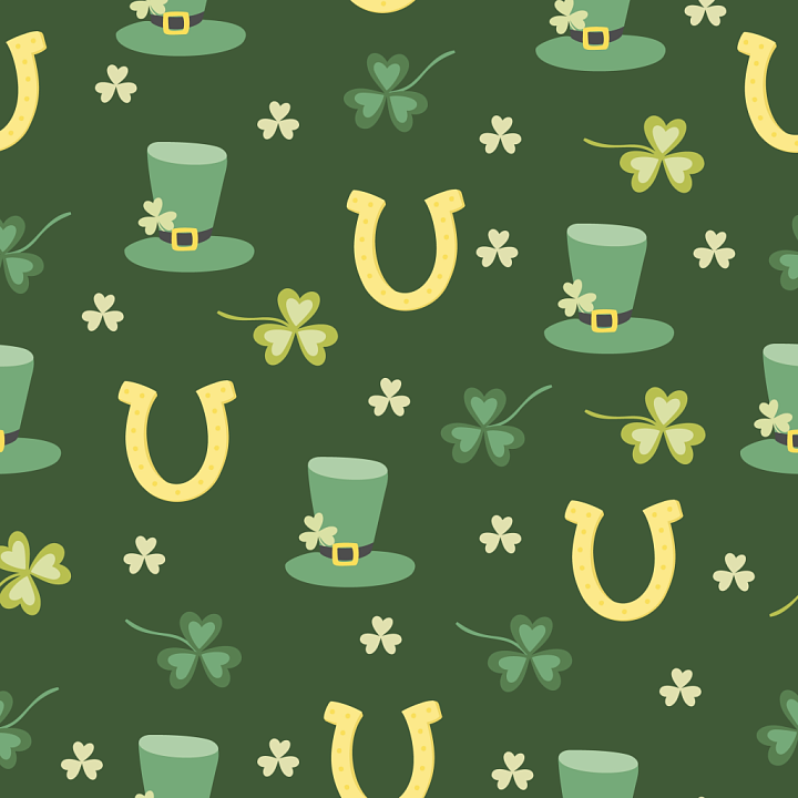 St Patrick Digital Paper with Leprechaun Hats & Shamrocks seamless PBR texture preview