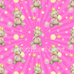 seamless Seamless 3D PBR Texture with Baby Girl Teddy Bears and Crowns on Pink Background texture 8k free download PBR