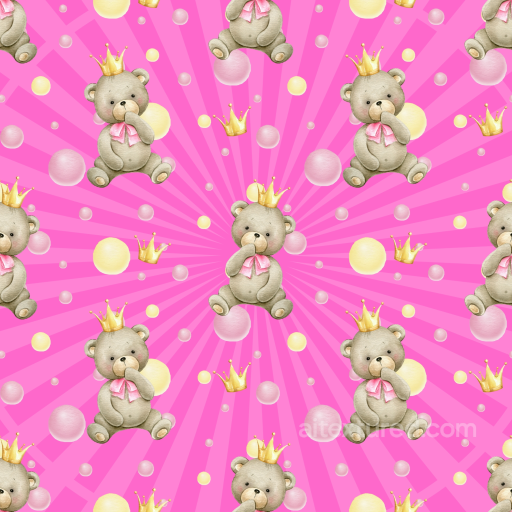 with Baby Girl Teddy Bears and Crowns on Pink Background seamless Baby girl  PBR texture